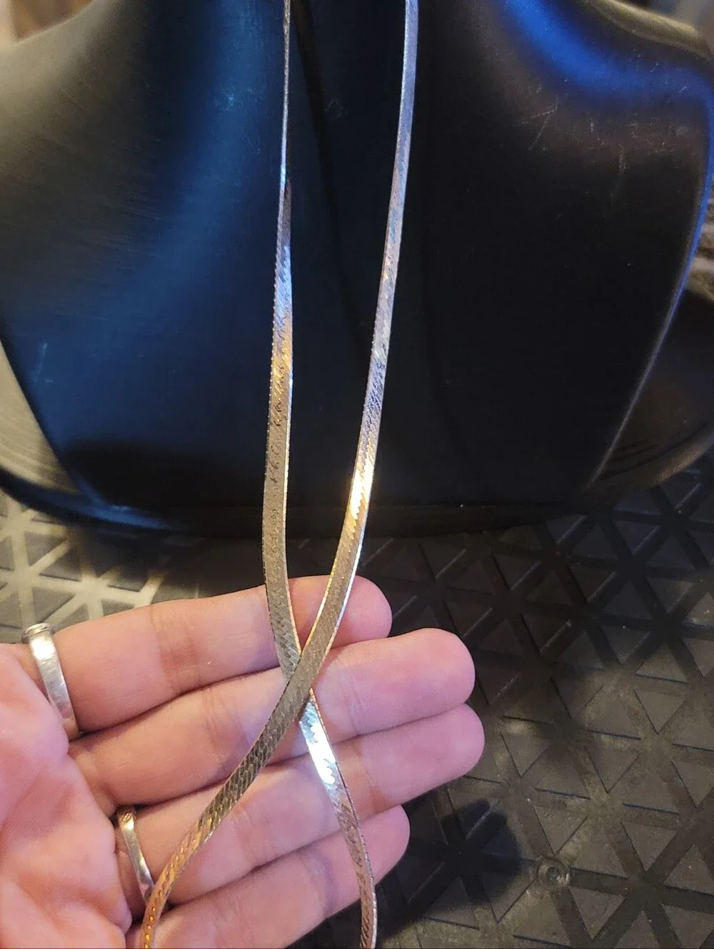 925 Sterling Silver Gold Tone Herringbone Chain Necklace Stamped Italy 18inch